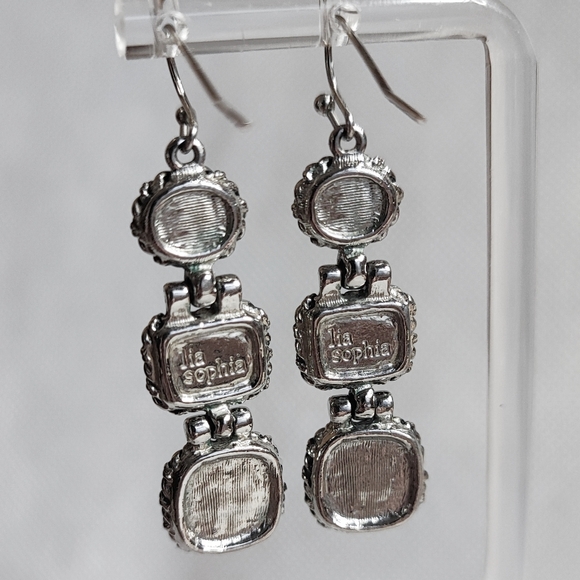 Lia Sophia Signed Oval Green Iridescent Glass Stones Faux Abalone Earrings EUC - Picture 2 of 9